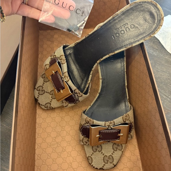 Gucci Women's Beige and Brown Monogram Mules - Picture 1 of 8
